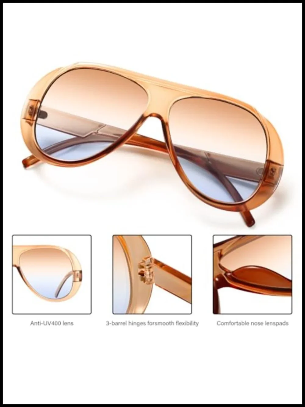 Retro Oversized Square Aviator Sunglasses UV400 Protection for Driving
